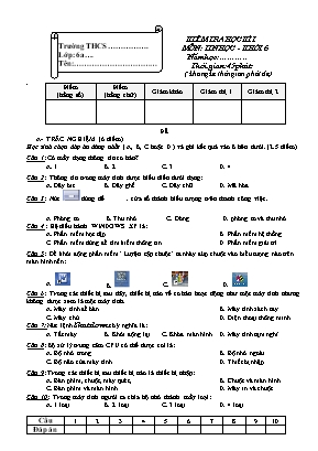 Đề kiểm tra học kỳ I môn Tin học Lớp 6